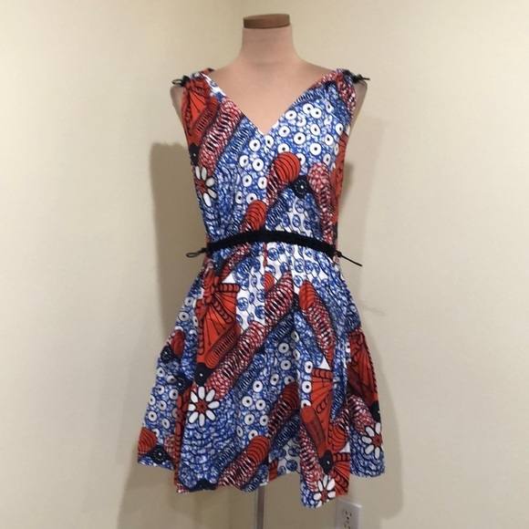 Stella McCartney Dress Size 36 US 2 Blue Red Floral Geometric Print - Picture 2 of 13